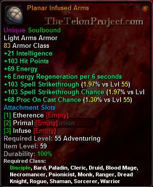 In-game tooltip for Planar Infused Arms