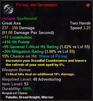 In-game tooltip for Po'naj, the Devastator