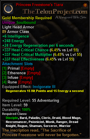 In-game tooltip for Princess Freestone's Tiara
