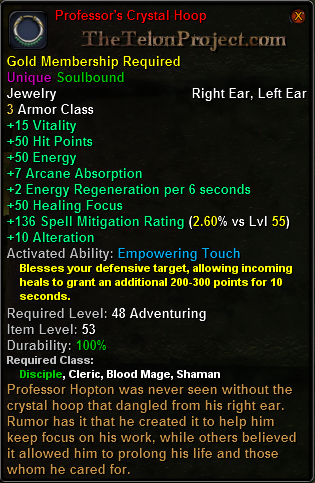 In-game tooltip for Professor's Crystal Hoop