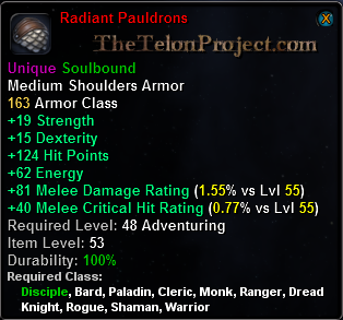 In-game tooltip for Radiant Pauldrons
