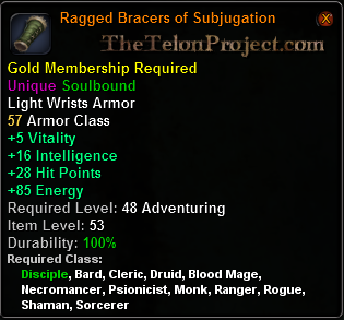 In-game tooltip for Ragged Bracers of Subjugation
