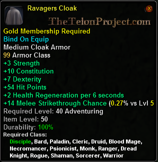 In-game tooltip for Ravager's Cloak