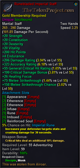 In-game tooltip for Runebladed Imperial Staff
