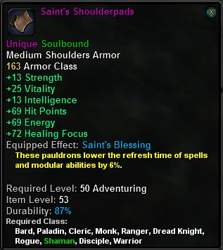 In-game tooltip for Saint's Shoulderpads