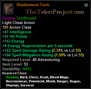 In-game tooltip for Shadowsoul Tunic
