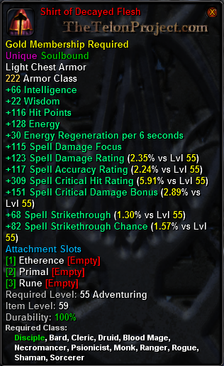 In-game tooltip for Shirt of Decayed Flesh