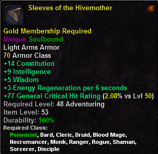 In-game tooltip for Sleeves of the Hive Mother