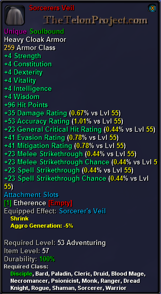 In-game tooltip for Sorcerers Veil