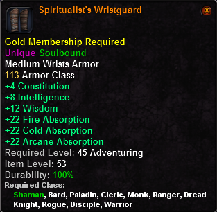 In-game tooltip for Spiritualist's Wristguard