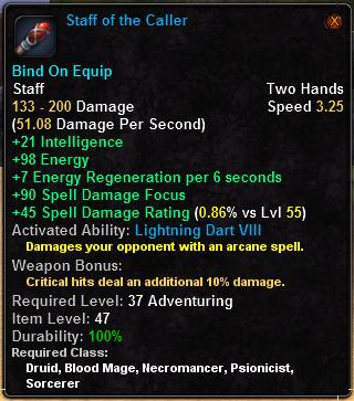 In-game tooltip for Staff of the Caller