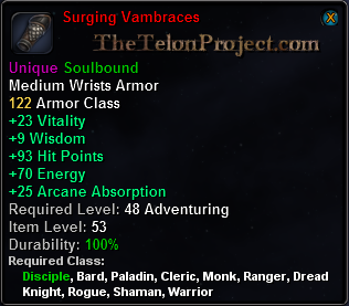 In-game tooltip for Surging Vambraces