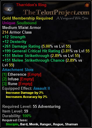 In-game tooltip for Tharridon's Ring
