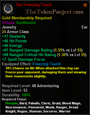 In-game tooltip for The Freezing Touch