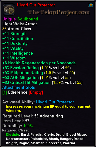 In-game tooltip for Ulvari Gut Protector