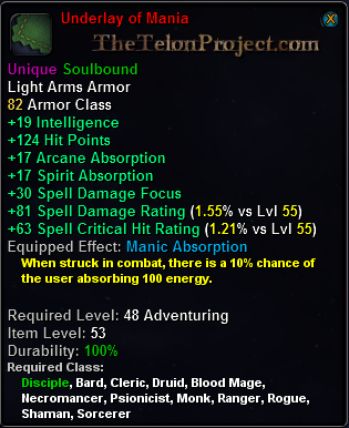 In-game tooltip for Underlay of Mania