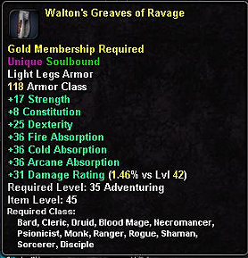In-game tooltip for Walton's Greaves of Ravage