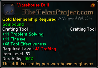 In-game tooltip for Warehouse Drill
