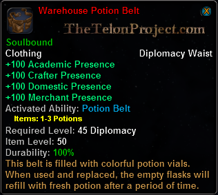 In-game tooltip for Warehouse Potion Belt