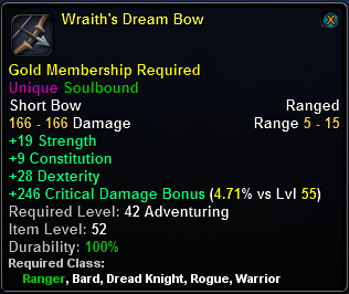 In-game tooltip for Wraith's Dream Bow