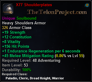 In-game tooltip for X77 Shoulderplates