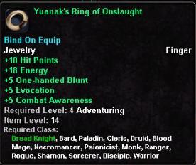 In-game tooltip for Yuanak's Ring of Onslaught