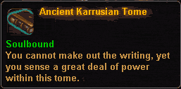 In-game tooltip for Ancient Karssiun Tome