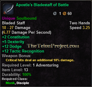 In-game tooltip for Apostle's Bladestaff of Battle