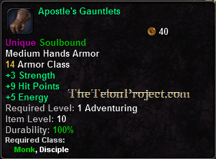 In-game tooltip for Apostle's Gaunlets