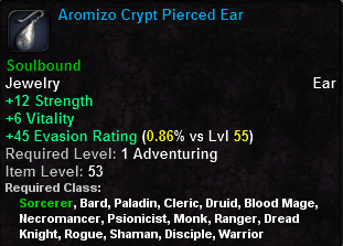 In-game tooltip for Aromizo Crypt Pierced Ear