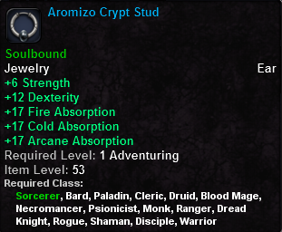 In-game tooltip for Aromizo Crypt Stud