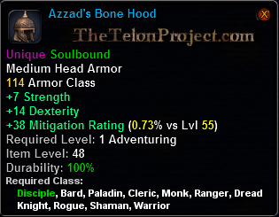 In-game tooltip for Azzad's Bone Hood