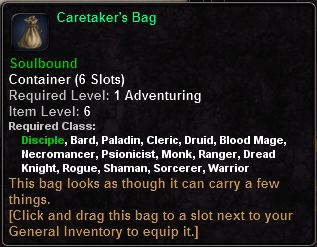 In-game tooltip for Caretaker's Bag
