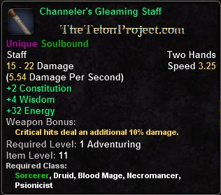 In-game tooltip for Channeler's Gleaming Staff