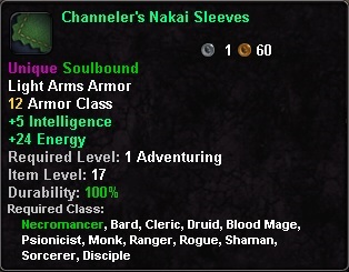 In-game tooltip for Channeler's Nakai Sleeves