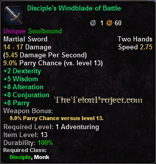 In-game tooltip for Disciple's Windblade of Battle