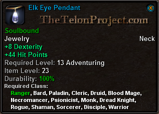 In-game tooltip for Elk Eye Pendant