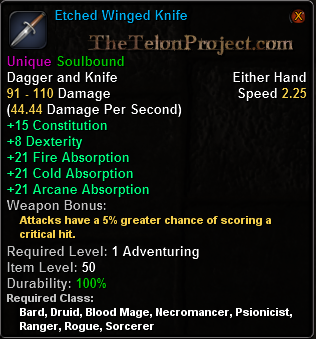 In-game tooltip for Etched Wing Knife