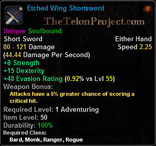 In-game tooltip for Etched Wing Shortsword