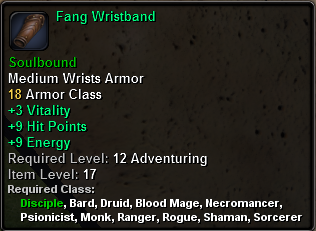 In-game tooltip for Fang Wristband