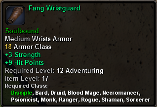 In-game tooltip for Fang Wristguard