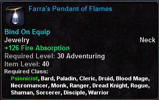 In-game tooltip for Farra's Pendant of the Flames