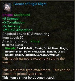 In-game tooltip for Garnet of Frigid Might