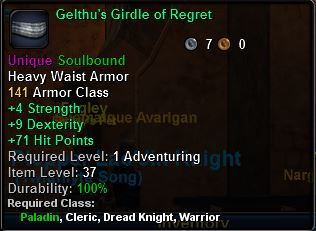 In-game tooltip for Gelthu's Girgle of Regret