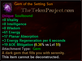 In-game tooltip for Gem of the Setting Sun