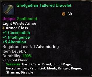 In-game tooltip for Ghelgadian Tattered Bracelet