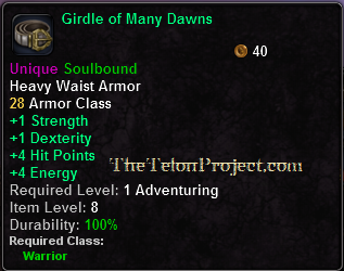 In-game tooltip for Girdle of Many Dawns