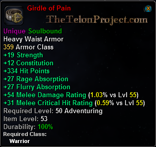 In-game tooltip for Girdle of Pain