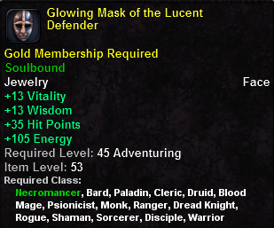 In-game tooltip for Glowing Mask of the Lucent Defender