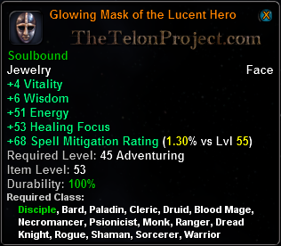 In-game tooltip for Glowing Mask of the Lucent Hero